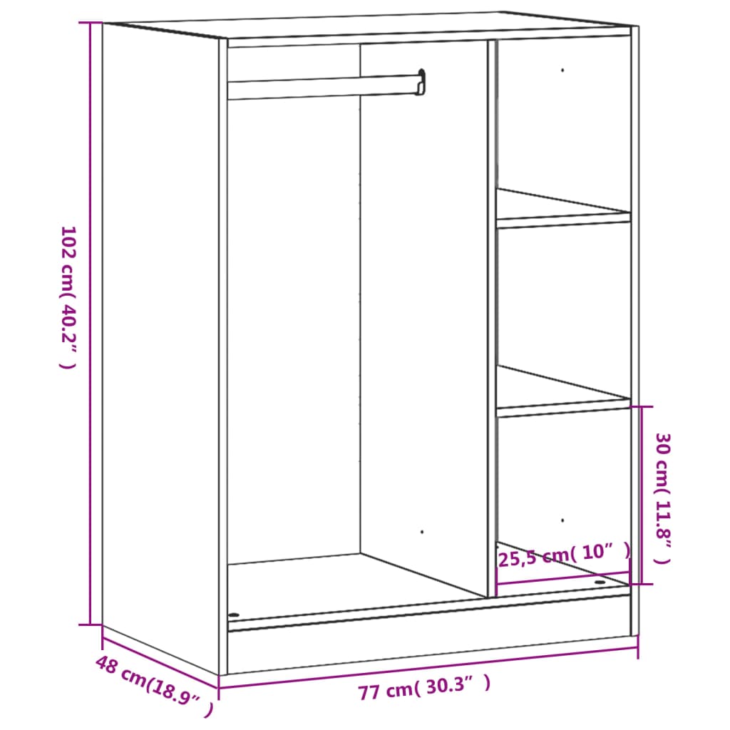 Kleiderschrank Schwarz 77x48x102 cm Holzwerkstoff