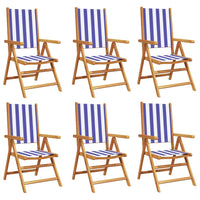Thumbnail for Gartenstühle Verstellbar 6 Stk. Blau Weiß Stoff und Massivholz