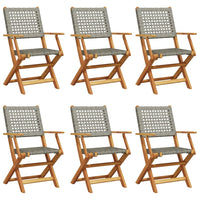 Thumbnail for Gartenstühle 6 Stk. Klappbar Grau Poly Rattan & Massivholz