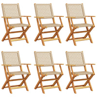 Thumbnail for Gartenstühle 6 Stk. Klappbar Beige Poly Rattan & Massivholz