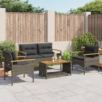Thumbnail for 4-tlg. Garten-Sofagarnitur mit Kissen Grau Poly Rattan