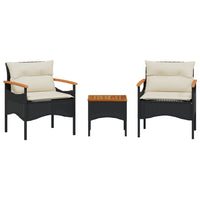Thumbnail for 3-tlg. Garten-Sofagarnitur mit Kissen Schwarz Poly Rattan