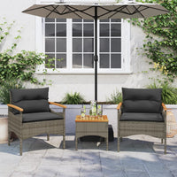 Thumbnail for 3-tlg. Garten-Sofagarnitur mit Kissen Grau Poly Rattan