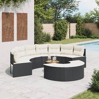 Thumbnail for 3-tlg. Garten-Sofagarnitur Halbrund Schwarz Poly-Rattan