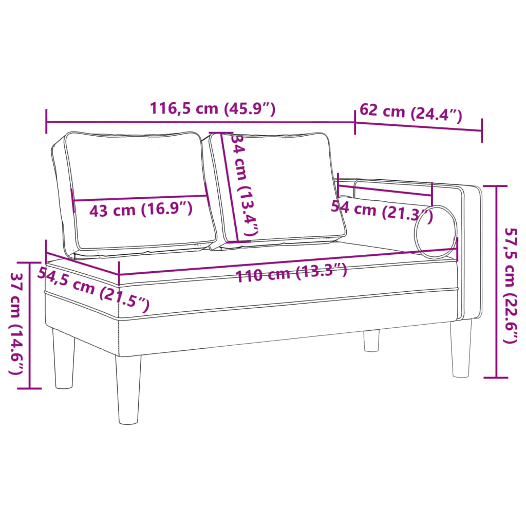 Chaiselongue mit Kissen Weinrot Samt