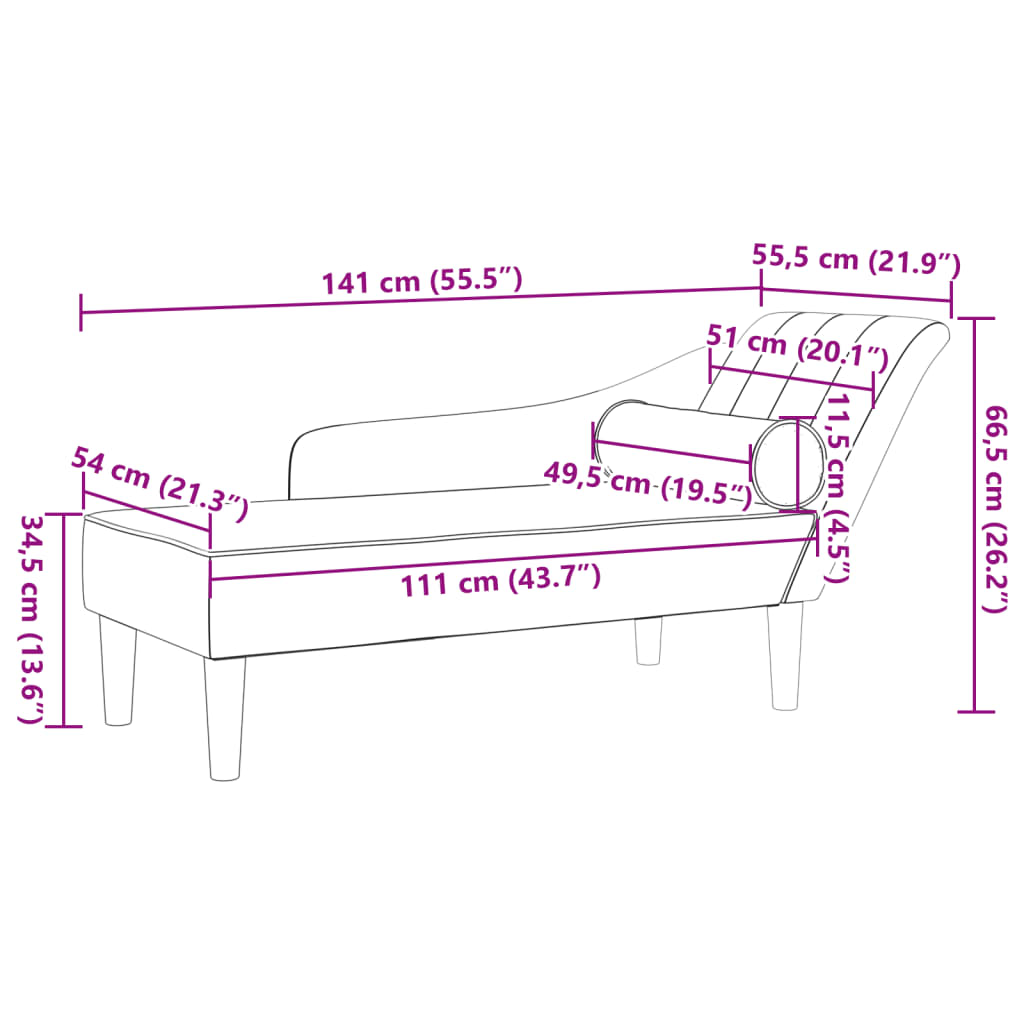 Chaiselongue mit Kissen Weinrot Samt