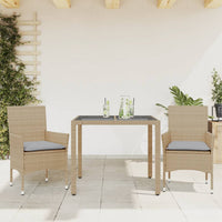 Thumbnail for 3-tlg. Garten-Essgruppe mit Kissen Beige Poly Rattan und Glas