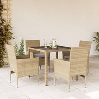 Thumbnail for 5-tlg. Garten-Essgruppe mit Kissen Beige Poly Rattan und Glas
