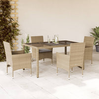 Thumbnail for 5-tlg. Garten-Essgruppe mit Kissen Beige Poly Rattan und Glas