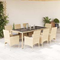 Thumbnail for 9-tlg. Garten-Essgruppe mit Kissen Beige Poly Rattan Glas