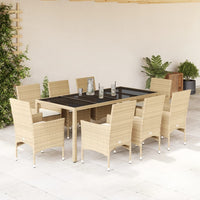 Thumbnail for 9-tlg. Garten-Essgruppe mit Kissen Beige Poly Rattan Glas
