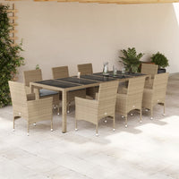 Thumbnail for 9-tlg. Garten-Essgruppe mit Kissen Beige Poly Rattan Glas