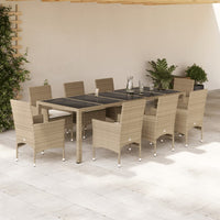 Thumbnail for 9-tlg. Garten-Essgruppe mit Kissen Beige Poly Rattan Glas