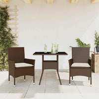 Thumbnail for 3-tlg. Garten-Essgruppe mit Kissen Braun Poly Rattan Glas