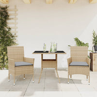 Thumbnail for 3-tlg. Garten-Essgruppe mit Kissen Beige Poly Rattan und Glas