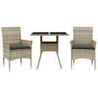 Thumbnail for 3-tlg. Garten-Essgruppe mit Kissen Hellgrau Poly Rattan Glas