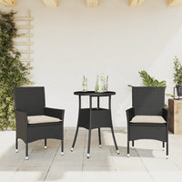 Thumbnail for 3-tlg. Garten-Essgruppe mit Kissen Schwarz Poly Rattan Glas