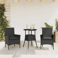 Thumbnail for 3-tlg. Garten-Essgruppe mit Kissen Schwarz Poly Rattan Glas