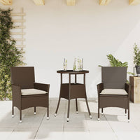 Thumbnail for 3-tlg. Garten-Essgruppe mit Kissen Braun Poly Rattan Glas