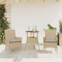 Thumbnail for 3-tlg. Garten-Essgruppe mit Kissen Beige Poly Rattan und Glas