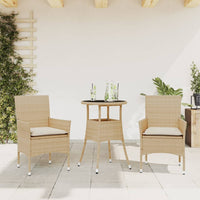 Thumbnail for 3-tlg. Garten-Essgruppe mit Kissen Beige Poly Rattan und Glas