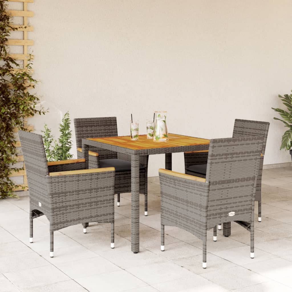 5-tlg. Garten-Essgruppe mit Kissen Grau Poly Rattan Akazie