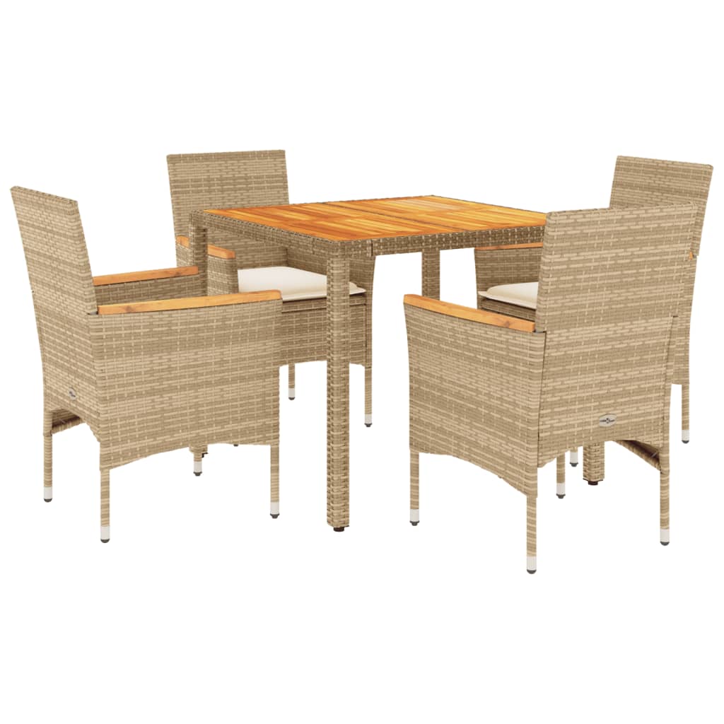5-tlg. Garten-Essgruppe mit Kissen Beige Poly Rattan Akazie