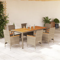 Thumbnail for 7-tlg. Garten-Essgruppe mit Kissen Beige Poly Rattan Akazie