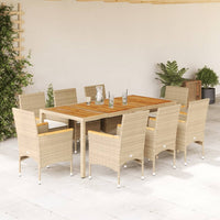 Thumbnail for 9-tlg. Garten-Essgruppe mit Kissen Beige Poly Rattan Akazie