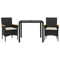 Thumbnail for 3-tlg. Garten-Essgruppe mit Kissen Schwarz Poly Rattan Glas
