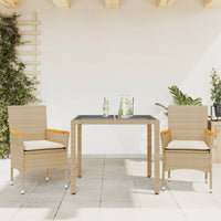 Thumbnail for 3-tlg. Garten-Essgruppe mit Kissen Beige Poly Rattan und Glas