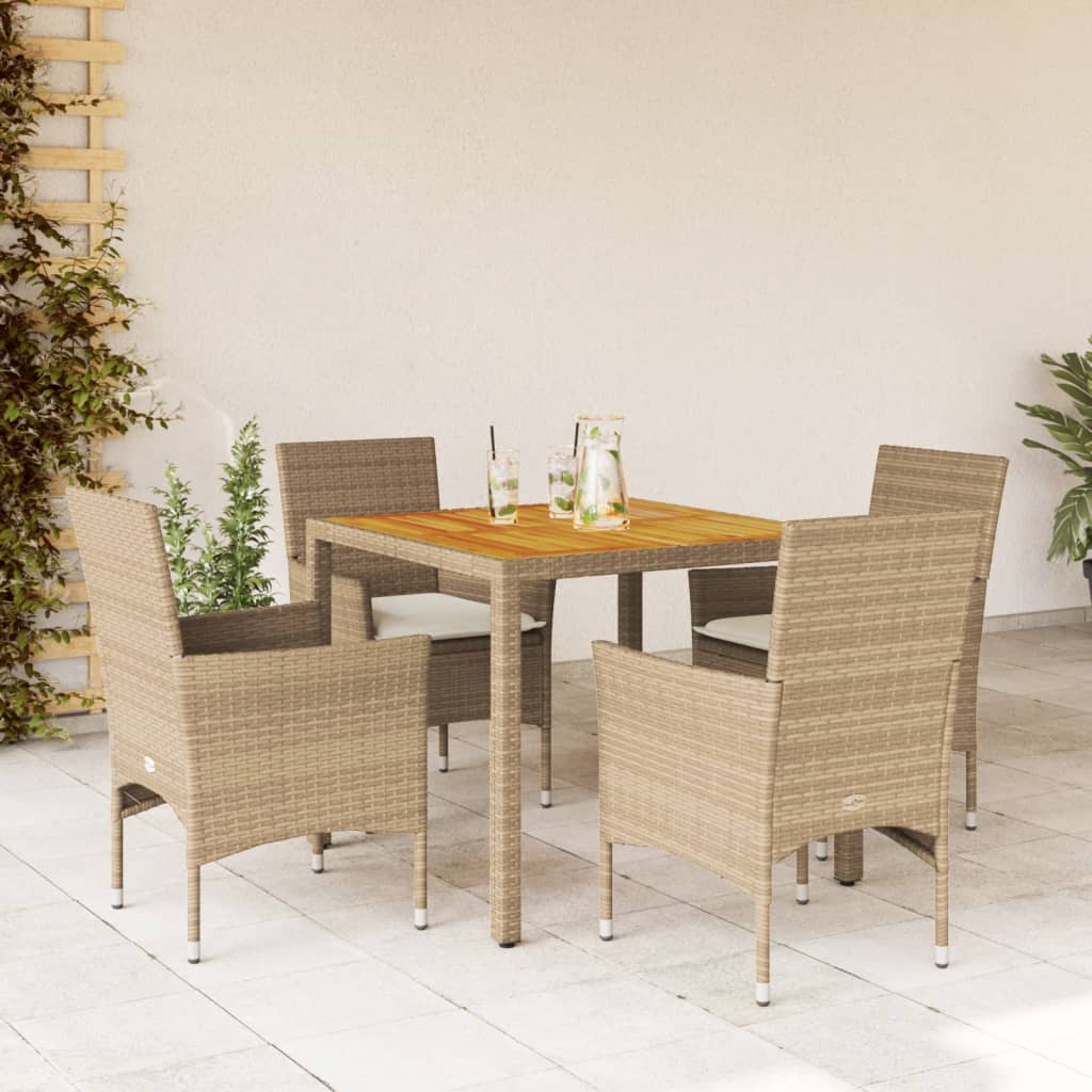5-tlg. Garten-Essgruppe mit Kissen Beige Poly Rattan Akazie