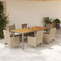 Thumbnail for 7-tlg. Garten-Essgruppe mit Kissen Beige Poly Rattan Akazie