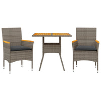 Thumbnail for 3-tlg. Garten-Essgruppe mit Kissen Grau Poly Rattan Akazie