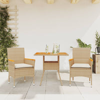 Thumbnail for 3-tlg. Garten-Essgruppe mit Kissen Beige Poly Rattan Akazie