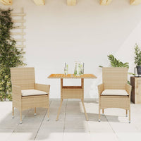 Thumbnail for 3-tlg. Garten-Essgruppe mit Kissen Beige Poly Rattan Akazie