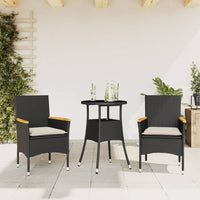 Thumbnail for 3-tlg. Garten-Essgruppe mit Kissen Schwarz Poly Rattan Glas