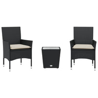Thumbnail for 3-tlg. Bistro-Set mit Kissen Schwarz Poly Rattan und Glas