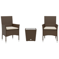 Thumbnail for 3-tlg. Bistro-Set mit Kissen Braun Poly Rattan und Glas