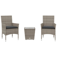 Thumbnail for 3-tlg. Bistro-Set mit Kissen Grau Poly Rattan und Glas