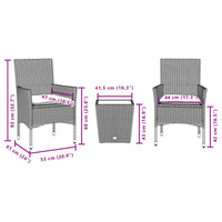 Thumbnail for 3-tlg. Bistro-Set mit Kissen Beige Poly Rattan und Glas