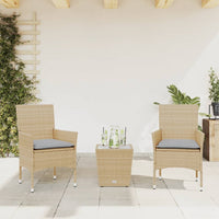 Thumbnail for 3-tlg. Bistro-Set mit Kissen Beige Poly Rattan und Glas