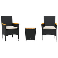 Thumbnail for 3-tlg. Bistro-Set mit Kissen Schwarz Poly Rattan und Glas