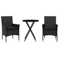 Thumbnail for 3-tlg. Bistro-Set mit Kissen Schwarz Poly Rattan und Glas