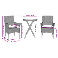 Thumbnail for 3-tlg. Bistro-Set mit Kissen Schwarz Poly Rattan und Glas