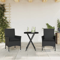 Thumbnail for 3-tlg. Bistro-Set mit Kissen Schwarz Poly Rattan und Glas