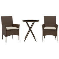 Thumbnail for 3-tlg. Bistro-Set mit Kissen Braun Poly Rattan und Glas