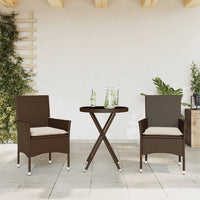 Thumbnail for 3-tlg. Bistro-Set mit Kissen Braun Poly Rattan und Glas