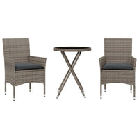 Thumbnail for 3-tlg. Bistro-Set mit Kissen Grau Poly Rattan und Glas