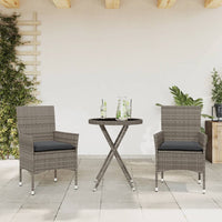 Thumbnail for 3-tlg. Bistro-Set mit Kissen Grau Poly Rattan und Glas